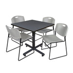 Regency Kobe High Capacity Square X - Base Breakroom Table with 4 Zeng Stack Chairs 36