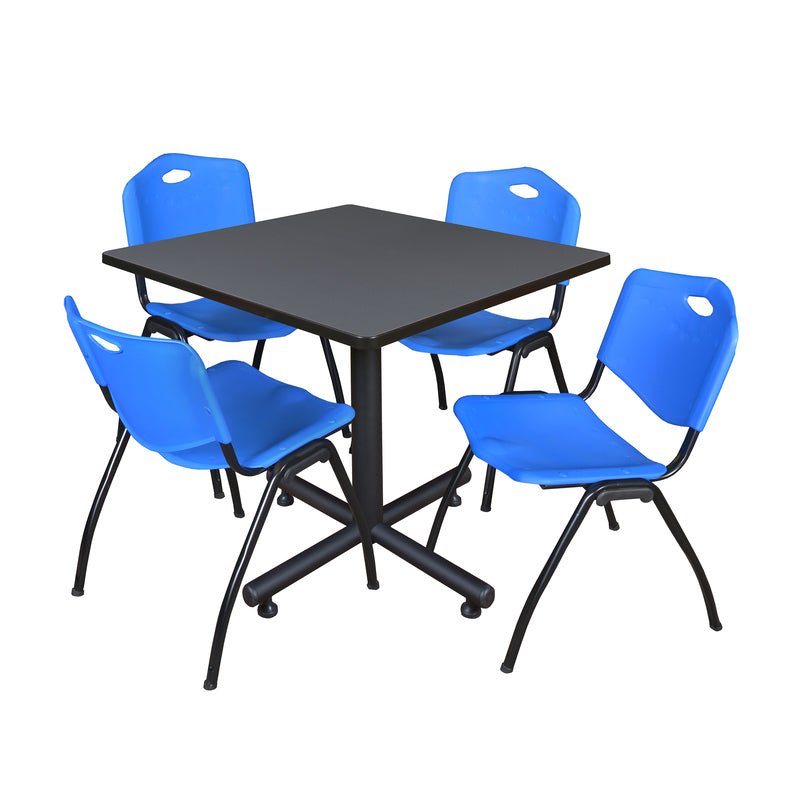 Regency Kobe Versatile Square X - Base Breakroom Table with 4 M Stack Chairs 36" W x 36" D x 29" H (REG - TKB3636 - 47) - SchoolOutlet