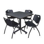 Regency Kobe Versatile Square X - Base Breakroom Table with 4 M Stack Chairs 36