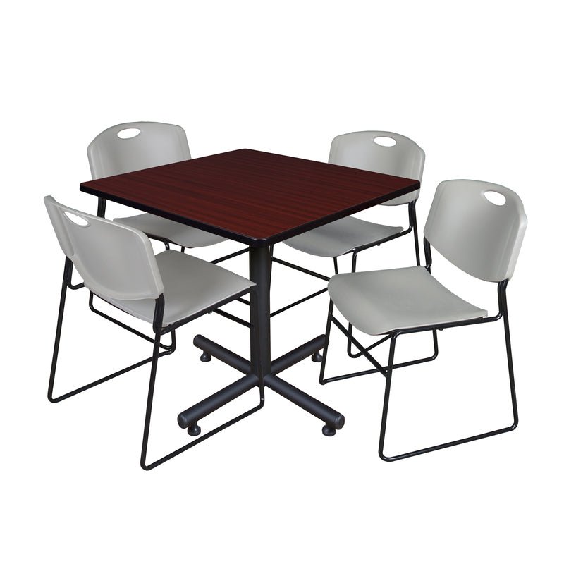Regency Kobe High Capacity Square X - Base Breakroom Table with 4 Zeng Stack Chairs 36" W x 36" D x 29" H (REG - TKB3636 - 44) - SchoolOutlet