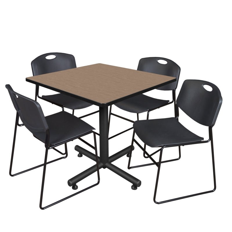Regency Kobe High Capacity Square X - Base Breakroom Table with 4 Zeng Stack Chairs 36" W x 36" D x 29" H (REG - TKB3636 - 44) - SchoolOutlet