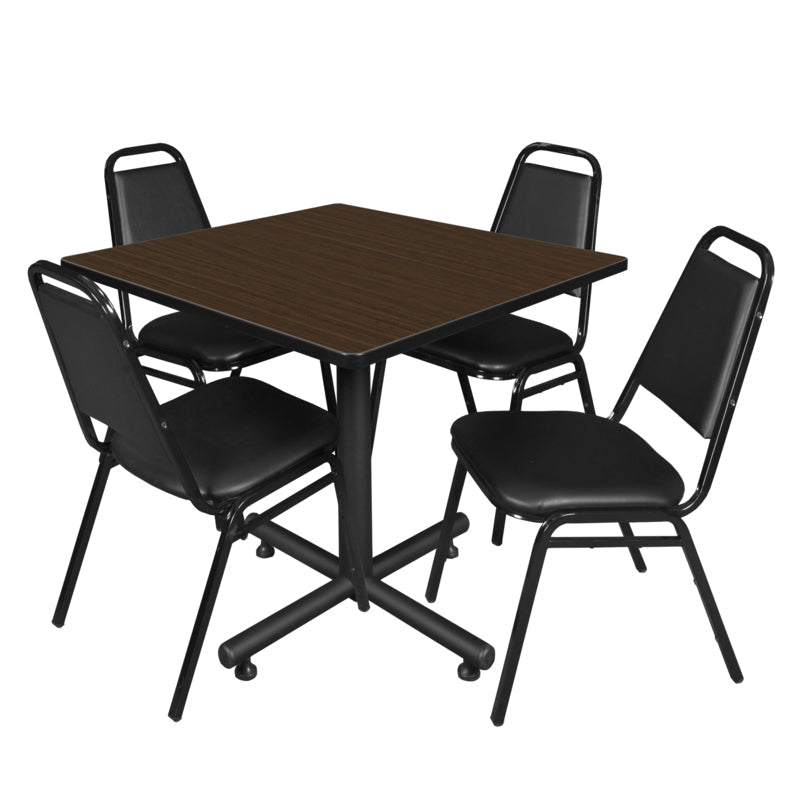 Regency Kobe Sturdy Square X - Base Breakroom Table with 4 Black Restaurant Stack Chairs 36" W x 36" D x 29" H (REG - TKB3636 - 29) - SchoolOutlet