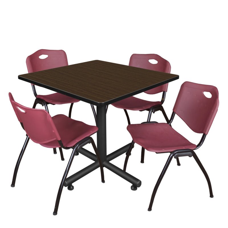 Regency Kobe Versatile Square X - Base Breakroom Table with 4 M Stack Chairs 36" W x 36" D x 29" H (REG - TKB3636 - 47) - SchoolOutlet