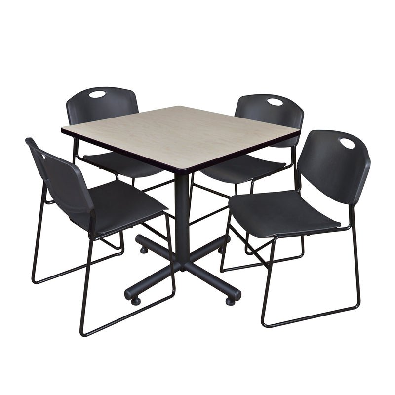 Regency Kobe High Capacity Square X - Base Breakroom Table with 4 Zeng Stack Chairs 36" W x 36" D x 29" H (REG - TKB3636 - 44) - SchoolOutlet