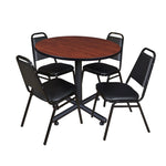 Regency Kobe Professional Round X - Base Breakroom Table with 4 Black Restaurant Stack Chairs 36