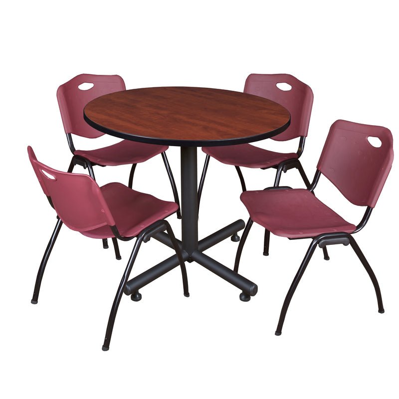 Regency Kobe Ergonomic Round X - Base Breakroom Table with 4 M Stack Chairs 36" W x 36" D x 29" H (REG - TKB36R - 47) - SchoolOutlet