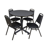 Regency Kobe Professional Round X - Base Breakroom Table with 4 Black Restaurant Stack Chairs 36