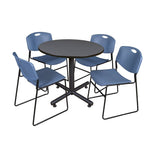 Regency Kobe Heavy Duty Round X - Base Breakroom Table with 4 Zeng Stack Chairs 36