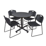 Regency Kobe Heavy Duty Round X - Base Breakroom Table with 4 Zeng Stack Chairs 36