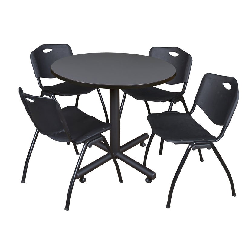 Regency Kobe Ergonomic Round X - Base Breakroom Table with 4 M Stack Chairs 36" W x 36" D x 29" H (REG - TKB36R - 47) - SchoolOutlet