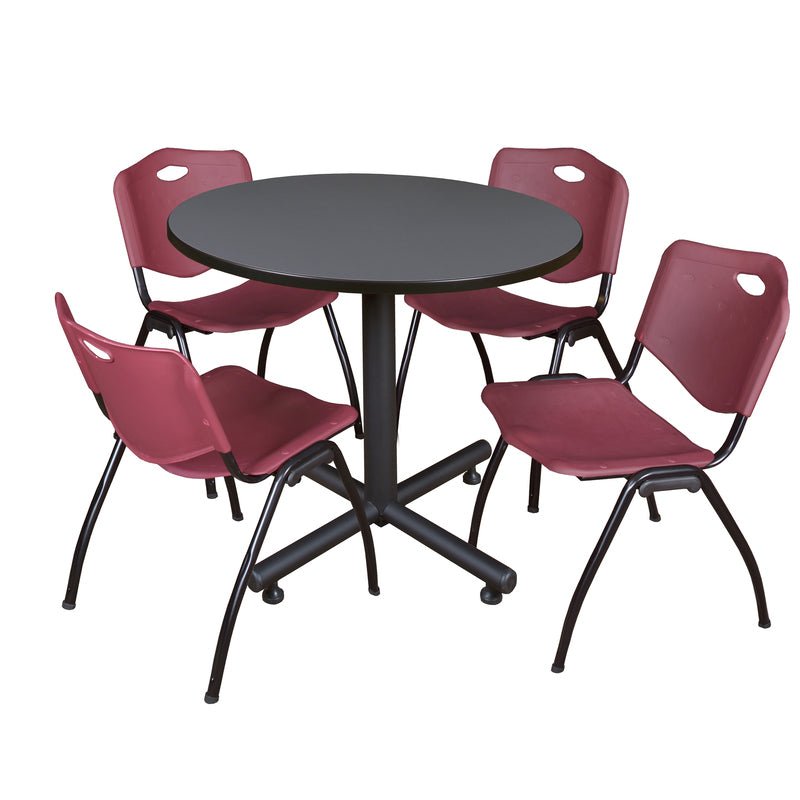 Regency Kobe Ergonomic Round X - Base Breakroom Table with 4 M Stack Chairs 36" W x 36" D x 29" H (REG - TKB36R - 47) - SchoolOutlet
