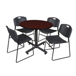 Regency Kobe Heavy Duty Round X - Base Breakroom Table with 4 Zeng Stack Chairs 36