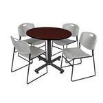 Regency Kobe Heavy Duty Round X - Base Breakroom Table with 4 Zeng Stack Chairs 36