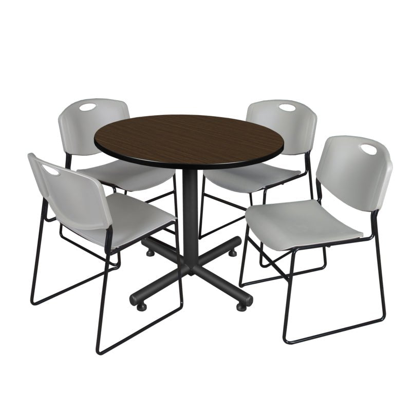 Regency Kobe Heavy Duty Round X - Base Breakroom Table with 4 Zeng Stack Chairs 36" W x 36" D x 29" H (REG - TKB36R - 44) - SchoolOutlet