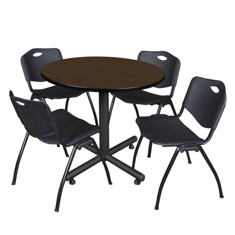 Regency Kobe Ergonomic Round X - Base Breakroom Table with 4 M Stack Chairs 36" W x 36" D x 29" H (REG - TKB36R - 47) - SchoolOutlet