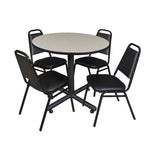 Regency Kobe Professional Round X - Base Breakroom Table with 4 Black Restaurant Stack Chairs 36