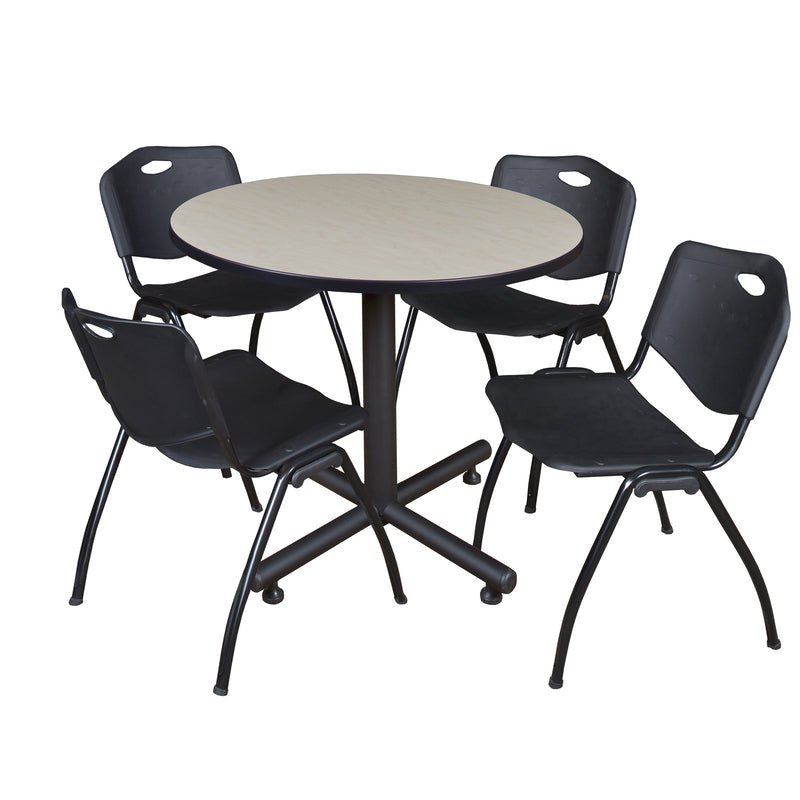 Regency Kobe Ergonomic Round X - Base Breakroom Table with 4 M Stack Chairs 36" W x 36" D x 29" H (REG - TKB36R - 47) - SchoolOutlet