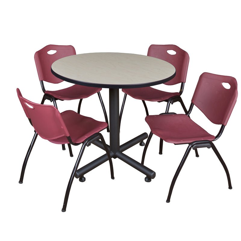 Regency Kobe Ergonomic Round X - Base Breakroom Table with 4 M Stack Chairs 36" W x 36" D x 29" H (REG - TKB36R - 47) - SchoolOutlet