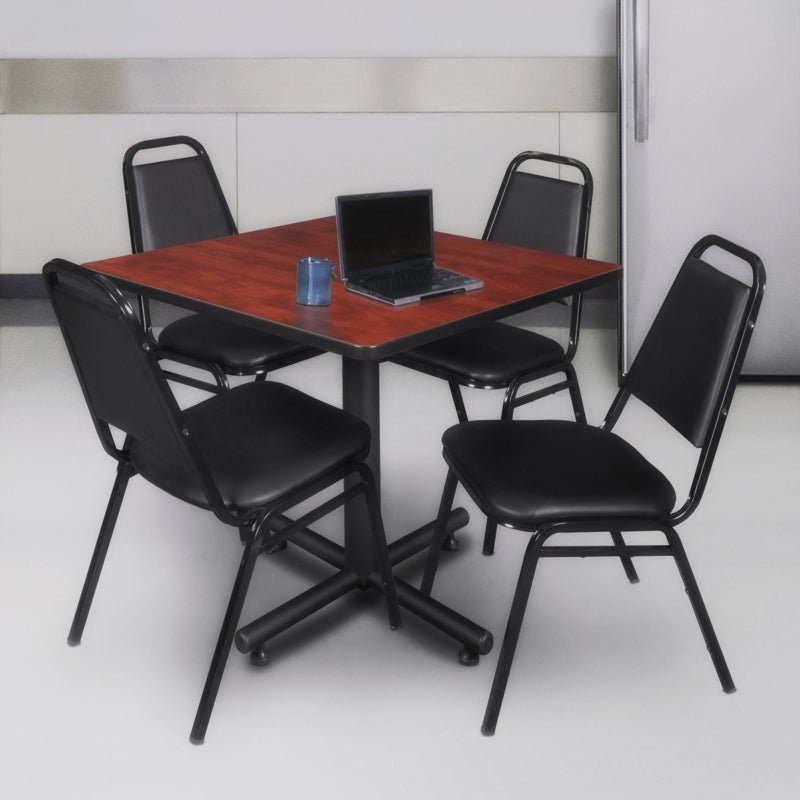 Regency Kobe Collaborative Square X - Base Breakroom Table with 4 Black Restaurant Stack Chairs 42" W x 42" D x 29" H (REG - TKB4242 - 29) - SchoolOutlet