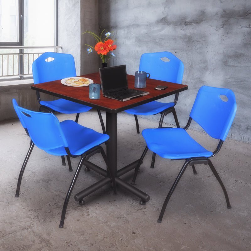 Regency Kobe Multiuse Square X - Base Breakroom Table with 4 M Stack Chairs 42" W x 42" D x 29" H (REG - TKB4242 - 47) - SchoolOutlet