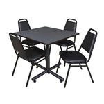 Regency Kobe Collaborative Square X - Base Breakroom Table with 4 Black Restaurant Stack Chairs 42