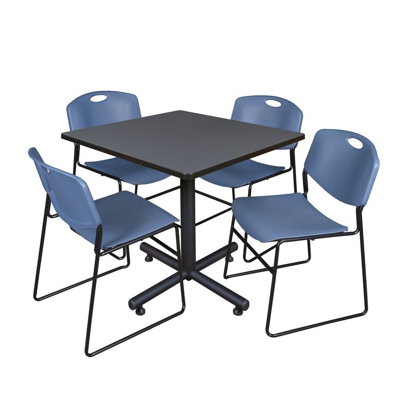 Regency Kobe Spacious Square X - Base Breakroom Table with 4 Zeng Stack Chairs 42" W x 42" D x 29" H (REG - TKB4242 - 44) - SchoolOutlet