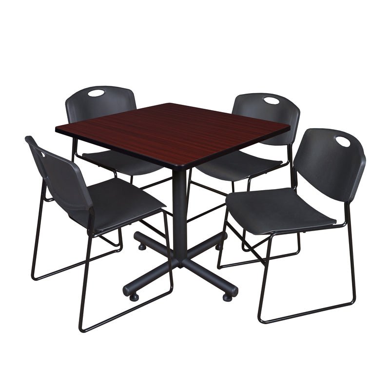 Regency Kobe Spacious Square X - Base Breakroom Table with 4 Zeng Stack Chairs 42" W x 42" D x 29" H (REG - TKB4242 - 44) - SchoolOutlet