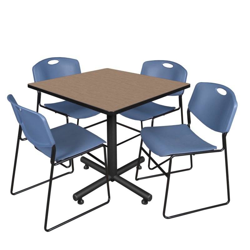 Regency Kobe Spacious Square X - Base Breakroom Table with 4 Zeng Stack Chairs 42" W x 42" D x 29" H (REG - TKB4242 - 44) - SchoolOutlet