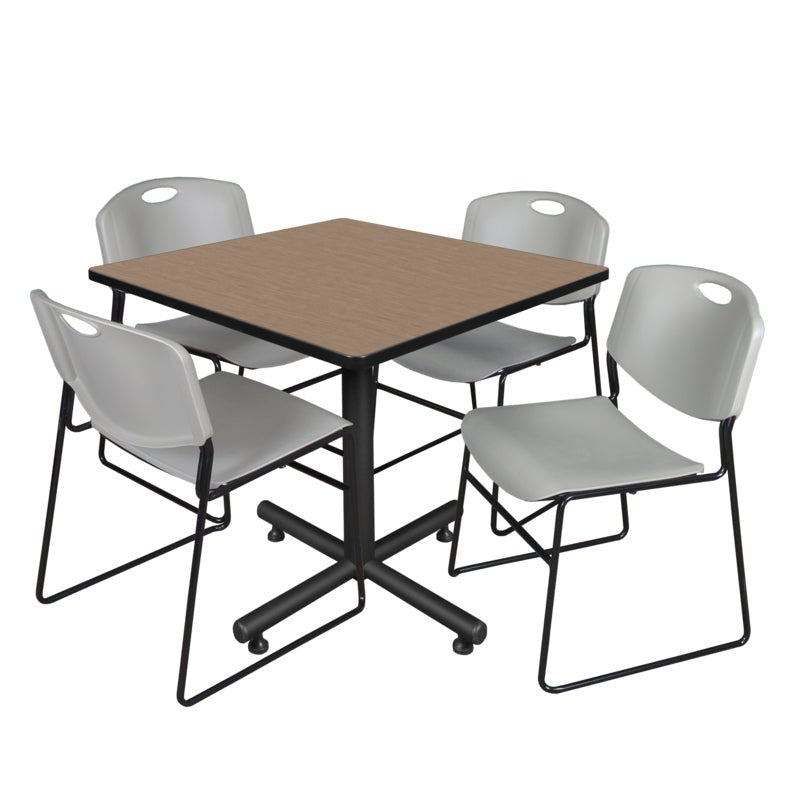 Regency Kobe Spacious Square X - Base Breakroom Table with 4 Zeng Stack Chairs 42" W x 42" D x 29" H (REG - TKB4242 - 44) - SchoolOutlet
