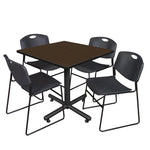 Regency Kobe Spacious Square X - Base Breakroom Table with 4 Zeng Stack Chairs 42
