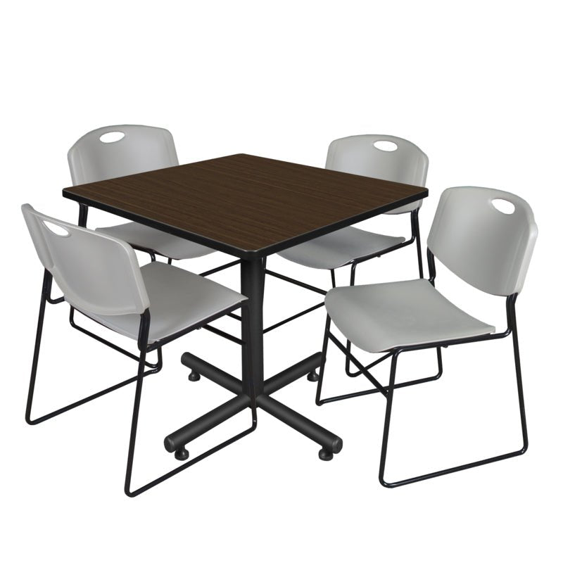 Regency Kobe Spacious Square X - Base Breakroom Table with 4 Zeng Stack Chairs 42" W x 42" D x 29" H (REG - TKB4242 - 44) - SchoolOutlet