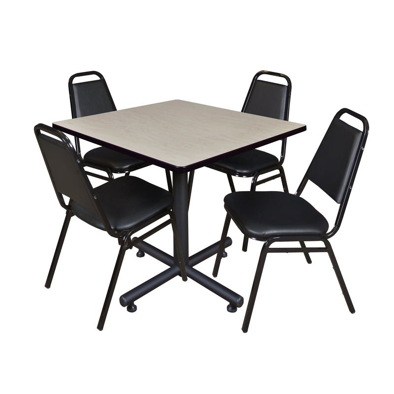 Regency Kobe Collaborative Square X - Base Breakroom Table with 4 Black Restaurant Stack Chairs 42" W x 42" D x 29" H (REG - TKB4242 - 29) - SchoolOutlet