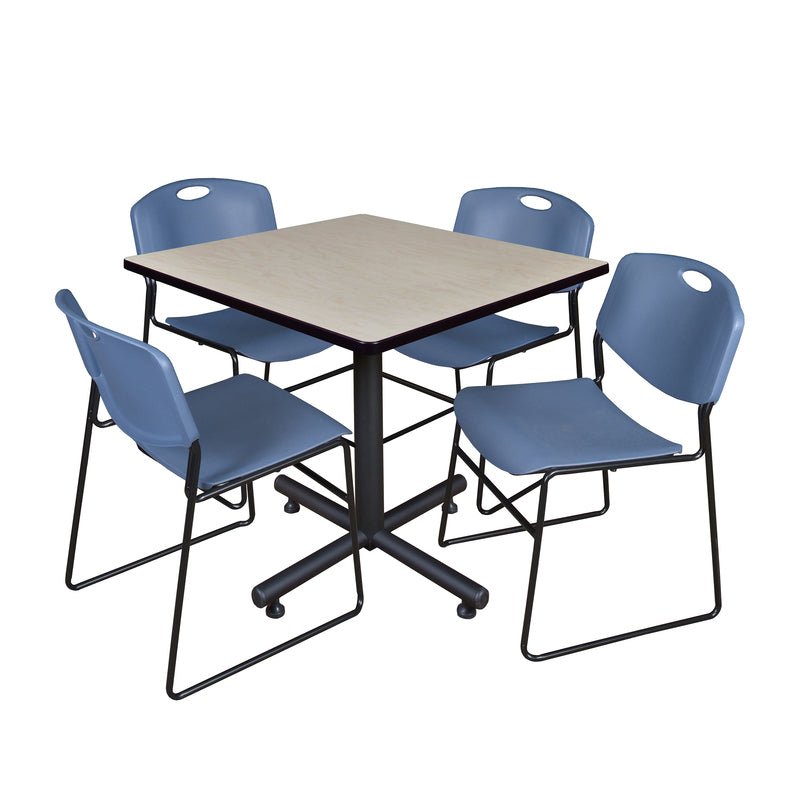 Regency Kobe Spacious Square X - Base Breakroom Table with 4 Zeng Stack Chairs 42" W x 42" D x 29" H (REG - TKB4242 - 44) - SchoolOutlet