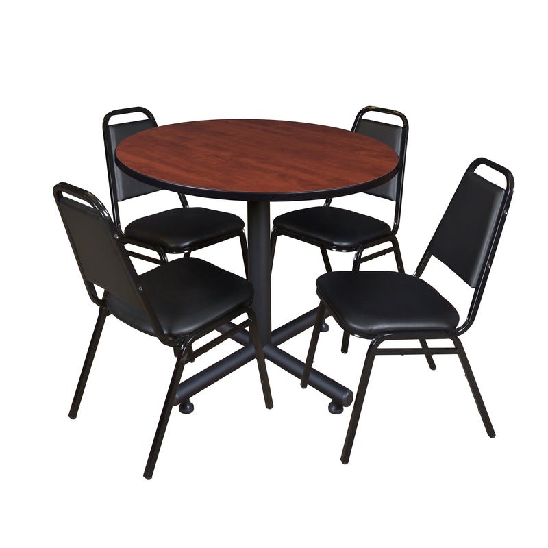 Regency Kobe Professional Round X - Base Breakroom Table with 4 Black Restaurant Stack Chairs 42" W x 42" D x 29" H (REG - TKB42R - 29) - SchoolOutlet