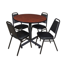 Regency Kobe Professional Round X-Base Breakroom Table with 4 Black Restaurant Stack Chairs 42" W x 42" D x 29" H (REG-TKB42R-29)