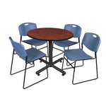 Regency Kobe Modern Round X - Base Breakroom Table with 4 Zeng Stack Chairs 42