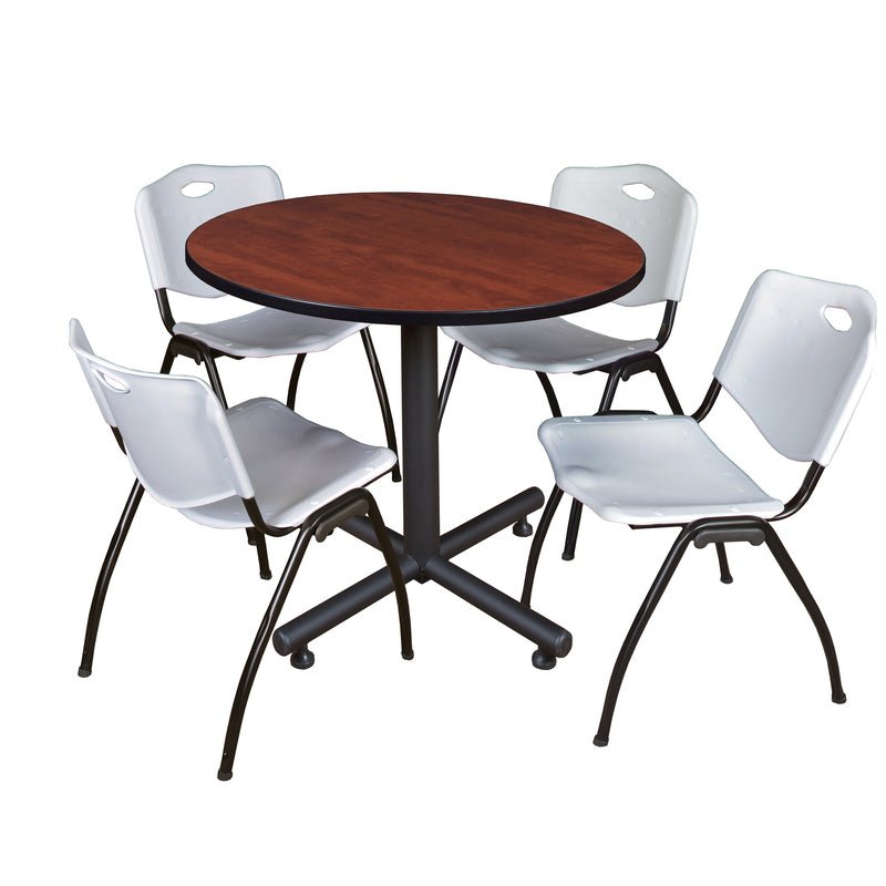 Regency Kobe Ergonomic Round X - Base Breakroom Table with 4 M Stack Chairs 42" W x 42" D x 29" H (REG - TKB42 - 47) - SchoolOutlet