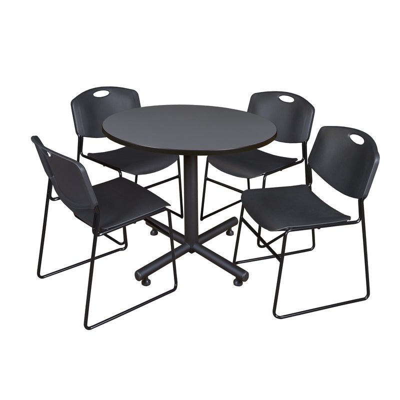 Regency Kobe Modern Round X - Base Breakroom Table with 4 Zeng Stack Chairs 42" W x 42" D x 29" H (REG - TKB42R - 44) - SchoolOutlet
