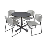 Regency Kobe Modern Round X - Base Breakroom Table with 4 Zeng Stack Chairs 42