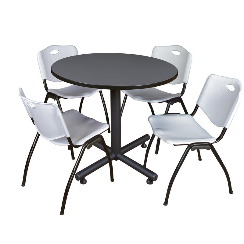 Regency Kobe Ergonomic Round X - Base Breakroom Table with 4 M Stack Chairs 42" W x 42" D x 29" H (REG - TKB42 - 47) - SchoolOutlet