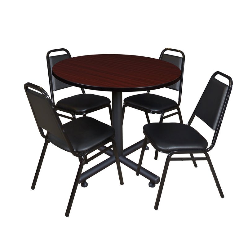 Regency Kobe Professional Round X - Base Breakroom Table with 4 Black Restaurant Stack Chairs 42" W x 42" D x 29" H (REG - TKB42R - 29) - SchoolOutlet