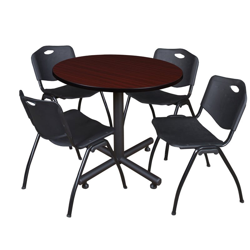 Regency Kobe Ergonomic Round X - Base Breakroom Table with 4 M Stack Chairs 42" W x 42" D x 29" H (REG - TKB42 - 47) - SchoolOutlet