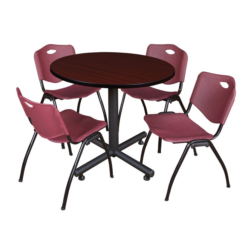 Regency Kobe Ergonomic Round X - Base Breakroom Table with 4 M Stack Chairs 42" W x 42" D x 29" H (REG - TKB42 - 47) - SchoolOutlet