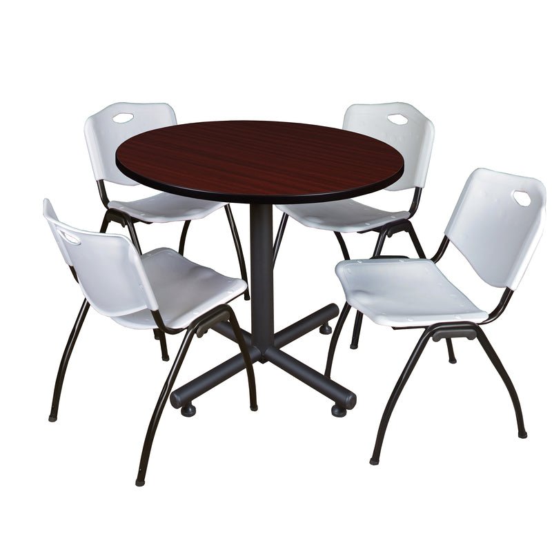 Regency Kobe Ergonomic Round X - Base Breakroom Table with 4 M Stack Chairs 42" W x 42" D x 29" H (REG - TKB42 - 47) - SchoolOutlet