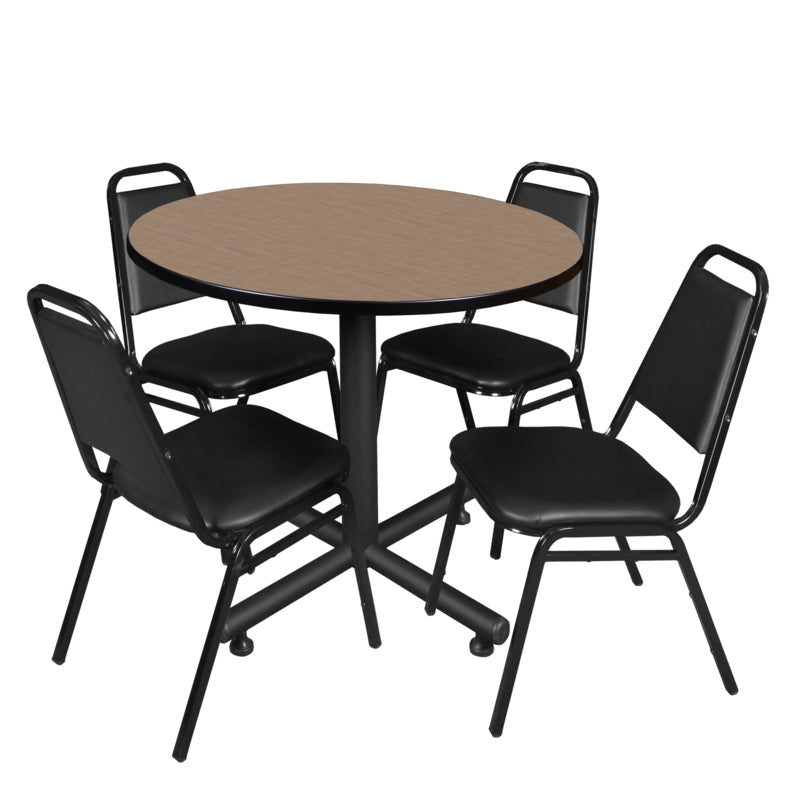 Regency Kobe Professional Round X - Base Breakroom Table with 4 Black Restaurant Stack Chairs 42" W x 42" D x 29" H (REG - TKB42R - 29) - SchoolOutlet