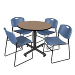 Regency Kobe Modern Round X - Base Breakroom Table with 4 Zeng Stack Chairs 42
