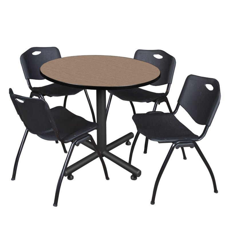 Regency Kobe Ergonomic Round X - Base Breakroom Table with 4 M Stack Chairs 42" W x 42" D x 29" H (REG - TKB42 - 47) - SchoolOutlet