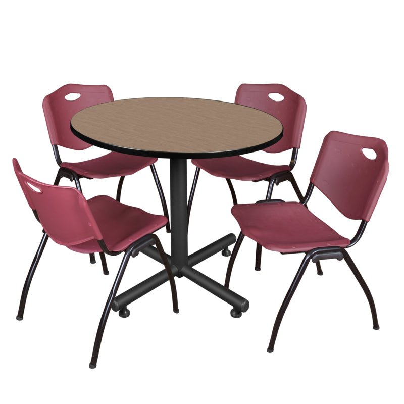 Regency Kobe Ergonomic Round X - Base Breakroom Table with 4 M Stack Chairs 42" W x 42" D x 29" H (REG - TKB42 - 47) - SchoolOutlet