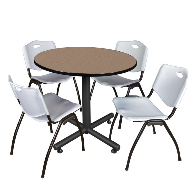 Regency Kobe Ergonomic Round X - Base Breakroom Table with 4 M Stack Chairs 42" W x 42" D x 29" H (REG - TKB42 - 47) - SchoolOutlet
