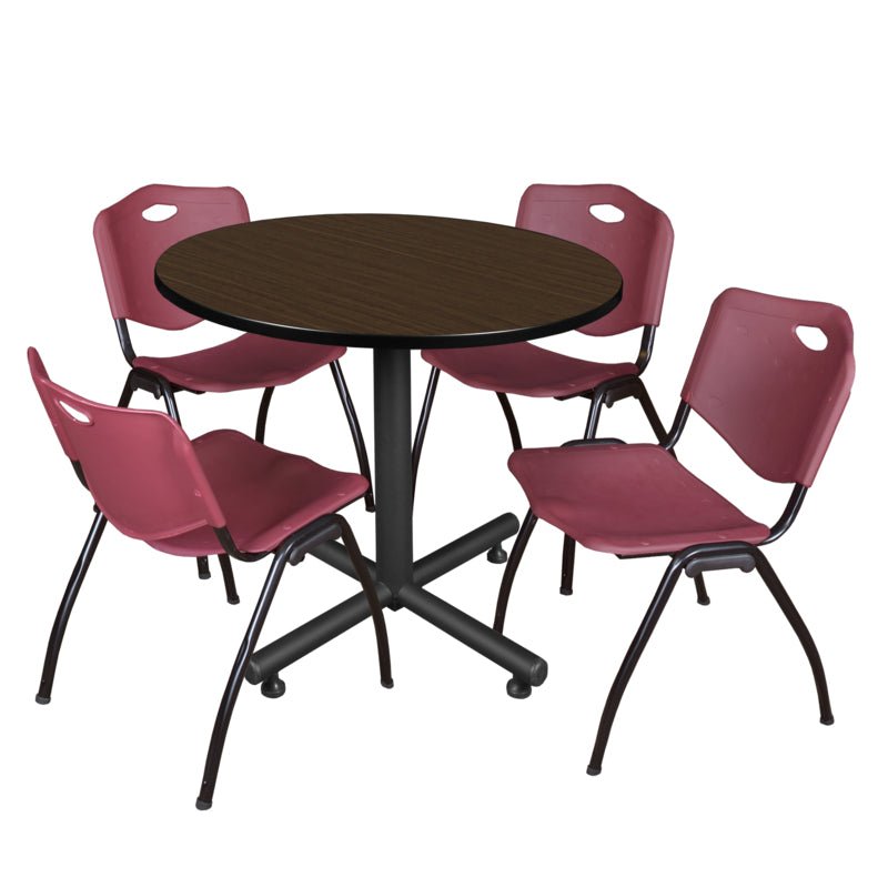 Regency Kobe Ergonomic Round X - Base Breakroom Table with 4 M Stack Chairs 42" W x 42" D x 29" H (REG - TKB42 - 47) - SchoolOutlet